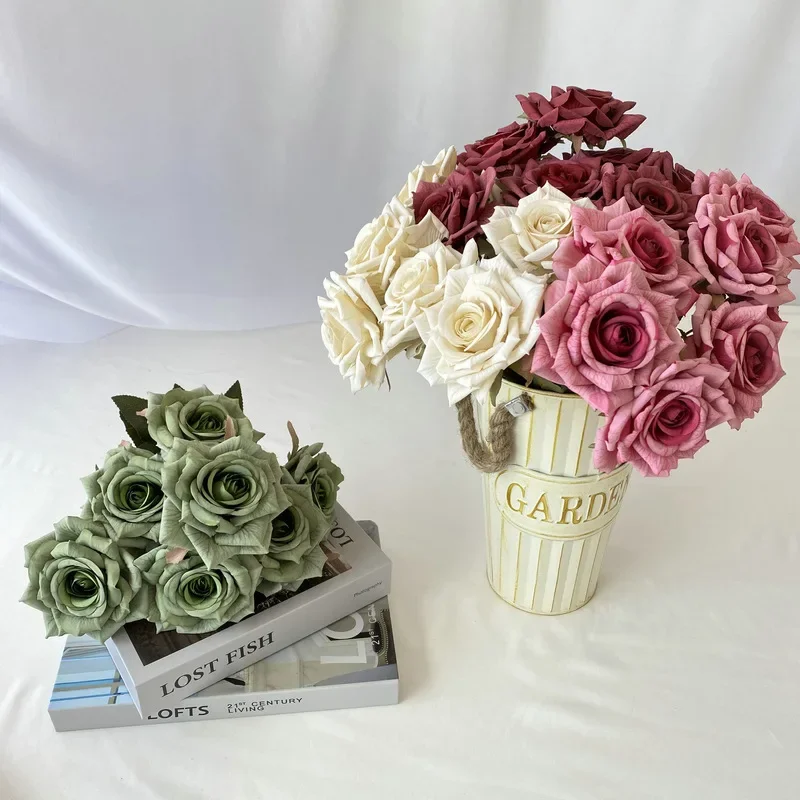 41CM 7 Forks Silk Screen Diamond Rose Artificial Flower Wedding  Living Room Decoration Road Guide Bouquet, Artificial Flower