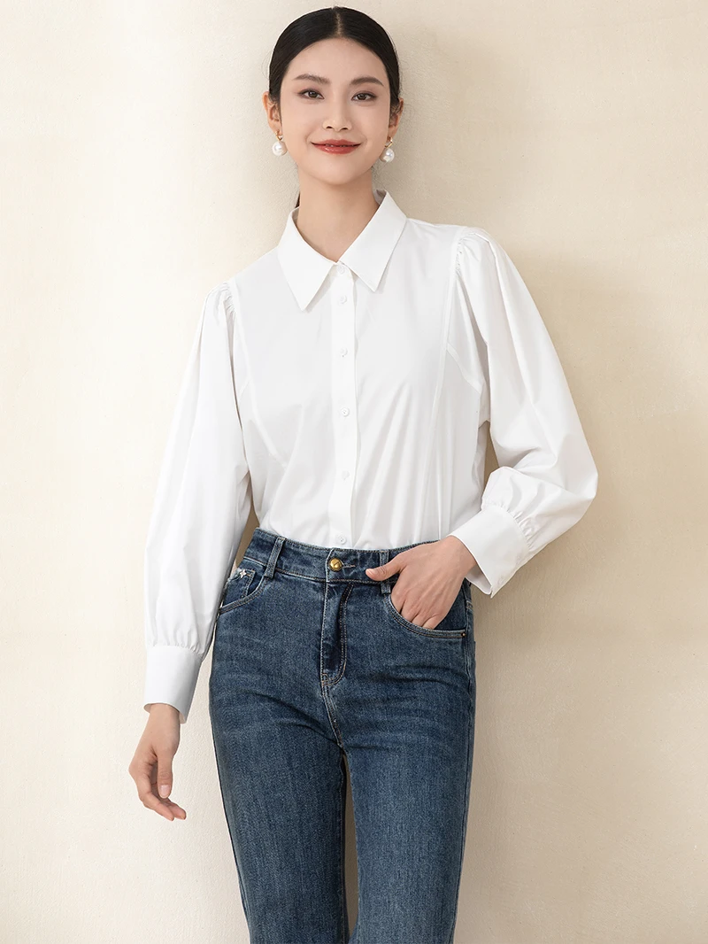 

Повседневная женская блузка с длинным рукавом Poetic Dream, весна-лето, белая, с маленьким воротником, 3D-рукавами, свободного кроя, универсальный топ