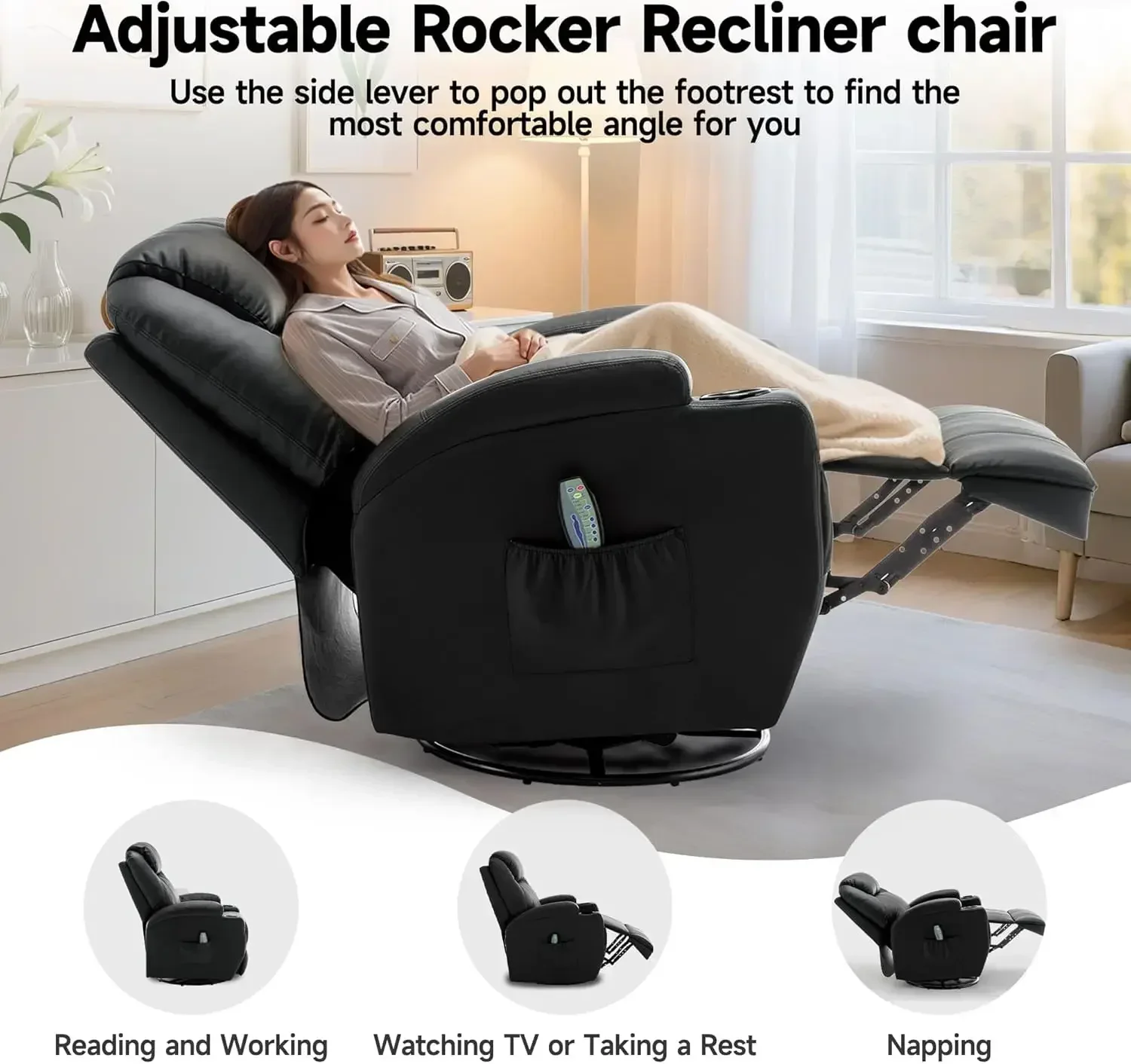 

[Top Quality, Free Shipping!]Recliner Chair, Rocking Chair with Massage and Heat, 360° Swivel Recliner Chairs for Adults, Rocker