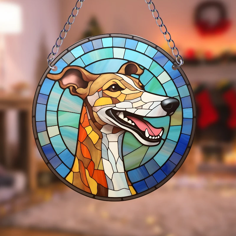 1pc Hunting Dog Suncatcher Wall Sign Round Dyed Acrylic Art Board Painting Plaque Pendant For Farmhouse Hanging Decoration