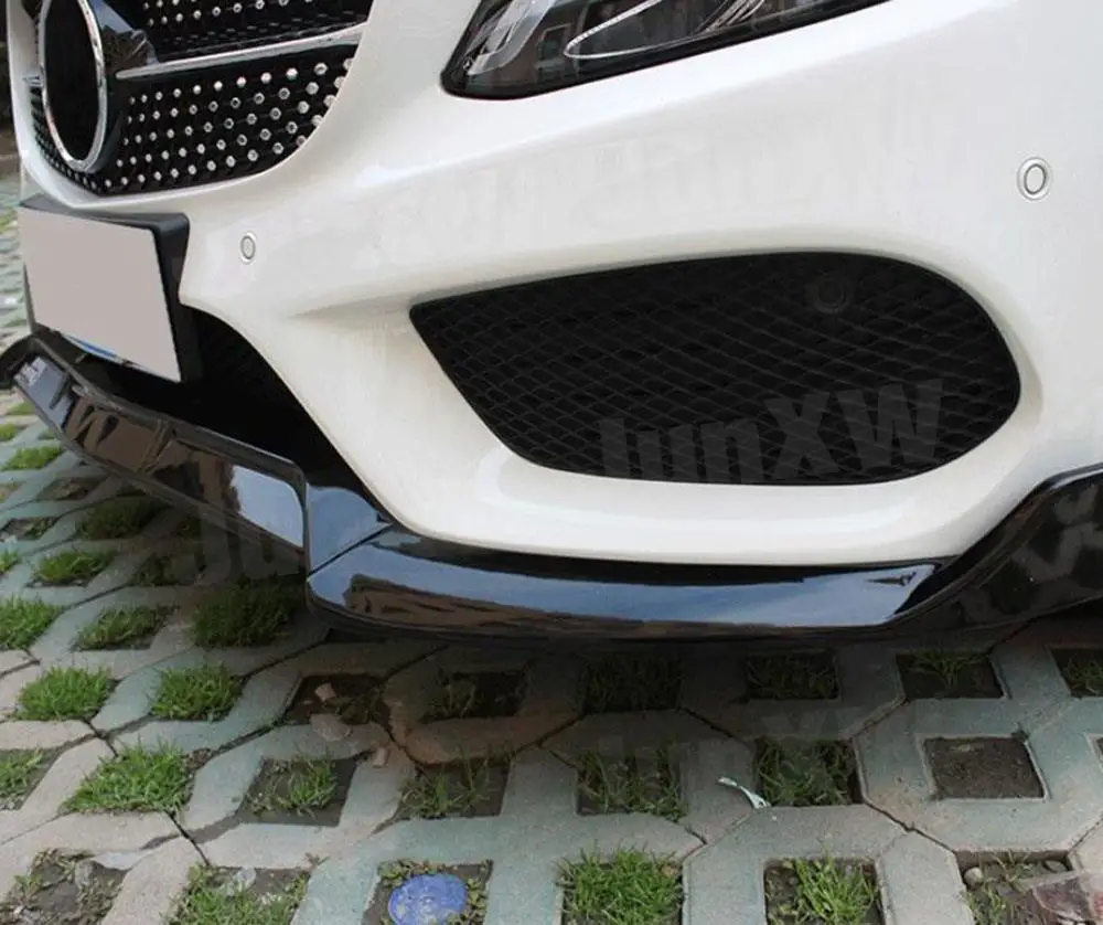 3Pcs/set ABS Car Front Bumper Lip Spoiler for Mercedes Benz C Class W205 C43 AMG C200 C300 not for C63 2014-2018 Car Styling
