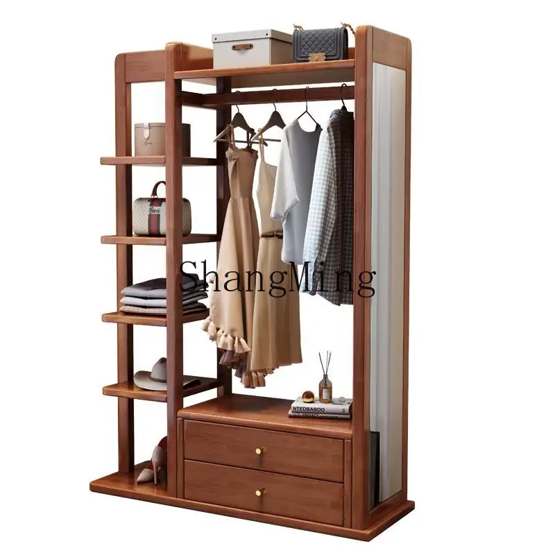 

DHY All solid wood coat rack Hanging hanger Full-length mirror Bedroom full-length mirror Storage rack