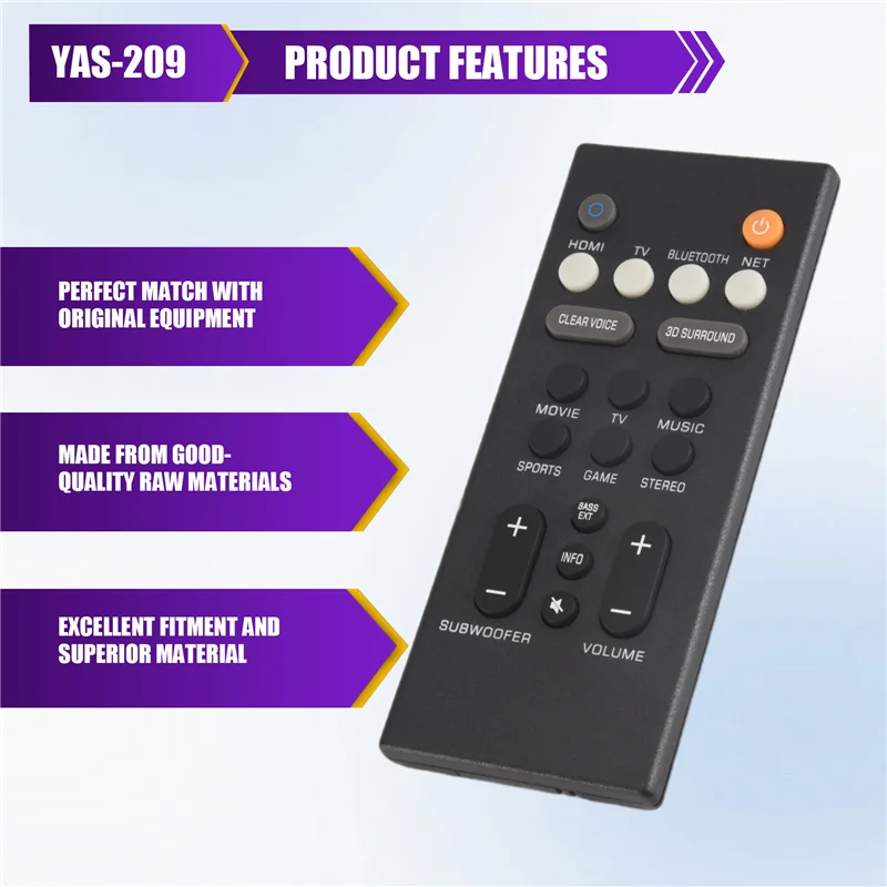 AB25-1 قطعة استبدال التحكم عن بعد لمكبر الصوت الجديد التحكم عن بعد ل YAS-209 YAS-109 لصوت جدار صدى