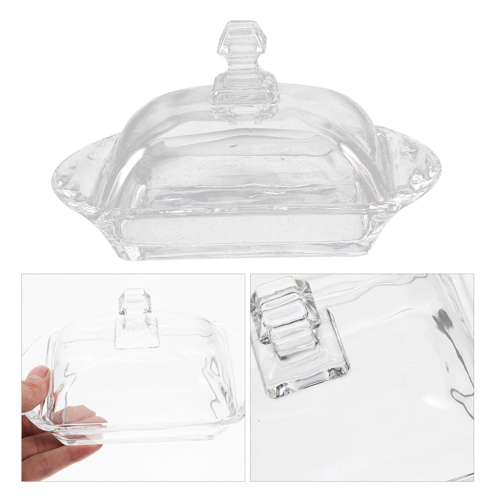 

1Set Butter Storage Holder Premium Glass Butter Dish with Lid Elegant Design for Kitchen Counter Fridge Organizer Reusable