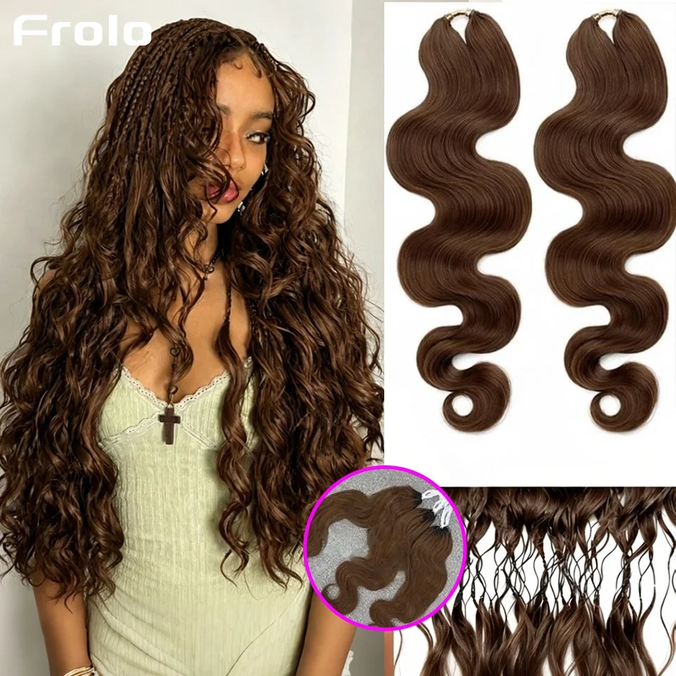 Boby Wave Chocolate Brown Crochet Human Hair Curly Feather Crochet Hair Extensions Invisible Knotless Boby Wave Braiding Hair Bundles 30 Inch