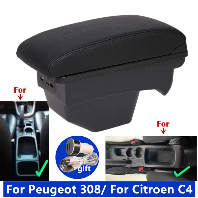 صندوق مسند ذراع السيارة لبيجو 308 2008 2009 2010 2011 2012 T7 SW / Citroen C4 2011 التحديثية أجزاء مركز صندوق تخزين USB Accessori