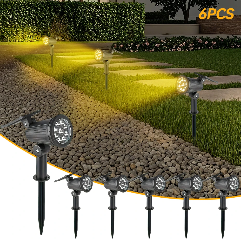 6 pezzi LED luci solari paesaggistiche faretto solare esterno 10 LED decorazione a luce calda per giardino prato passerella patio lampada da terra