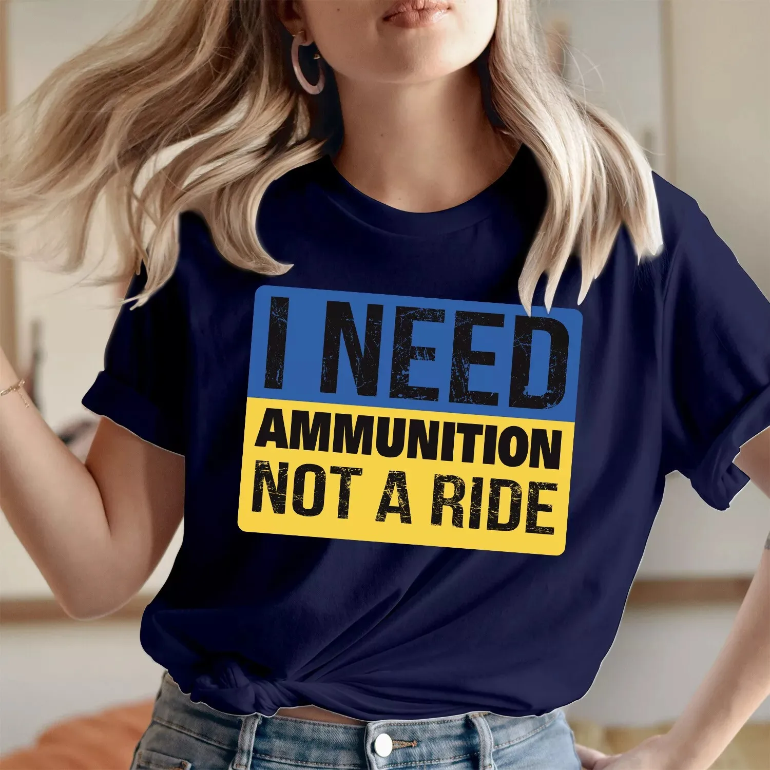 I STAND WITH UKRAINE T-SHIRT i need ammunition not a ride Zelensky tshirt  Casual loose and fashionable T-Shirt