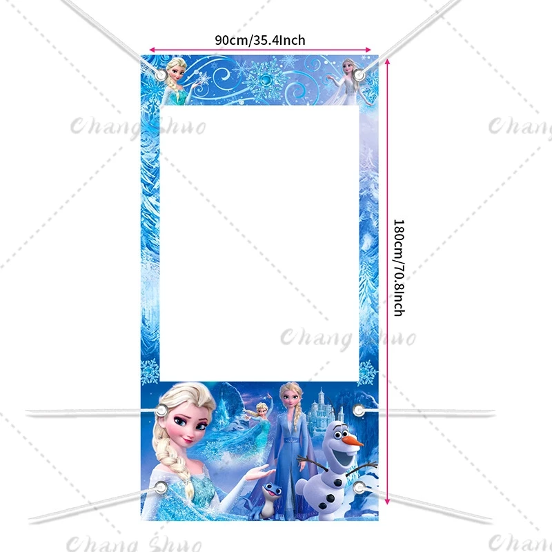 Disney Frozen Princess Elsa Photo Booth Frame Props for Girls Birthday Party Shooting Backdrop Props Baby Shower Decor Supplies