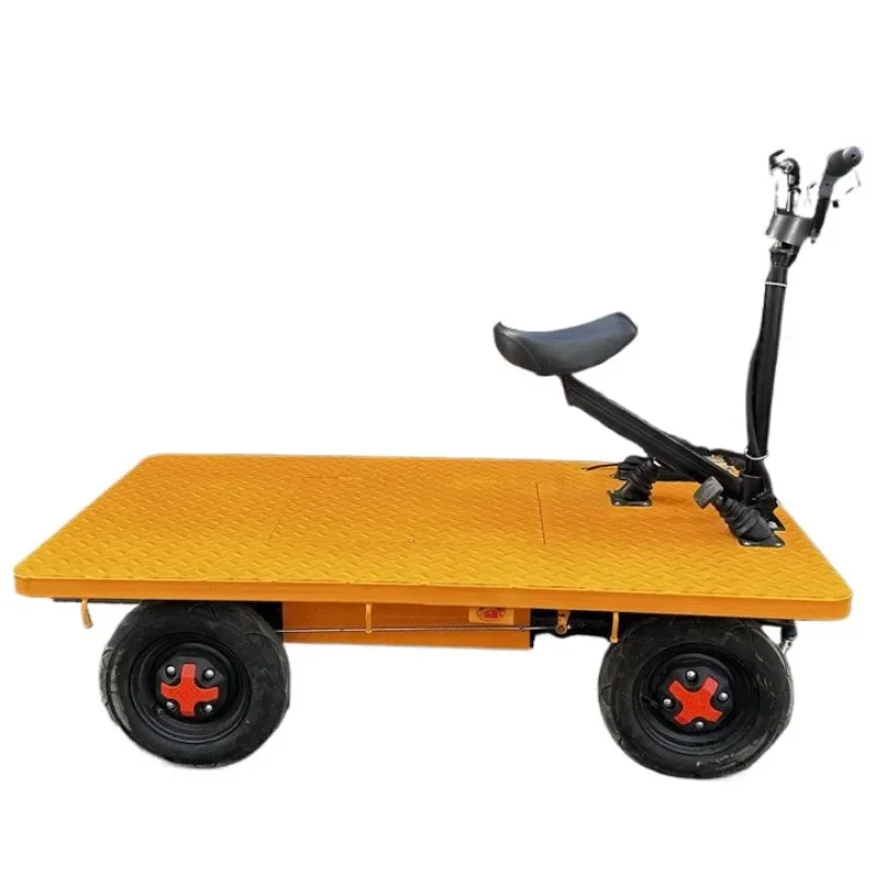 Electric flatbed truck construction site pulling cargo load four-wheel warehouse transportation