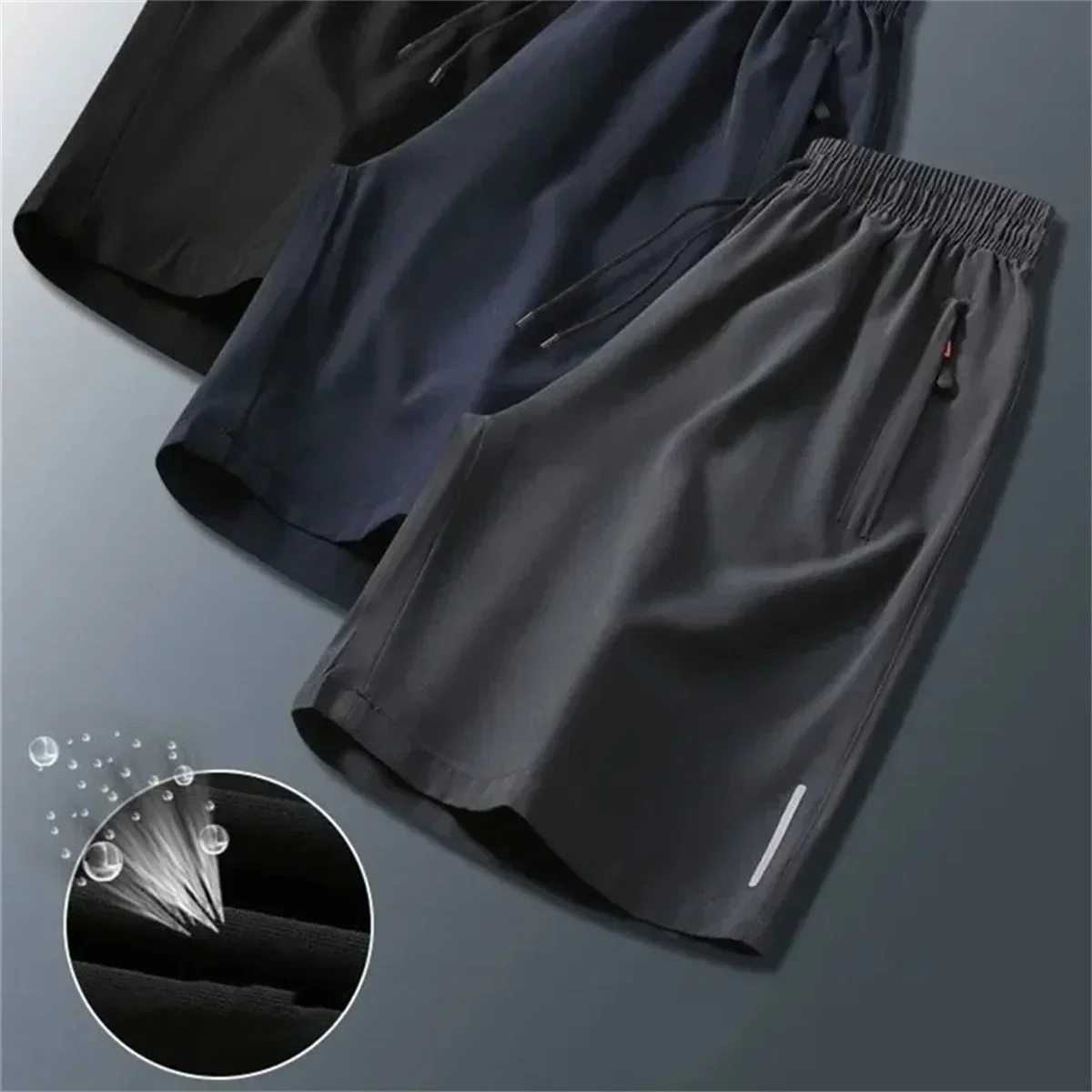 Mens Summer Quick Dry Athletic Work Shorts Casual Hiking Pants Shorts with Zipper Pockets Loose Fit Plus Size Outdoor Trousers
