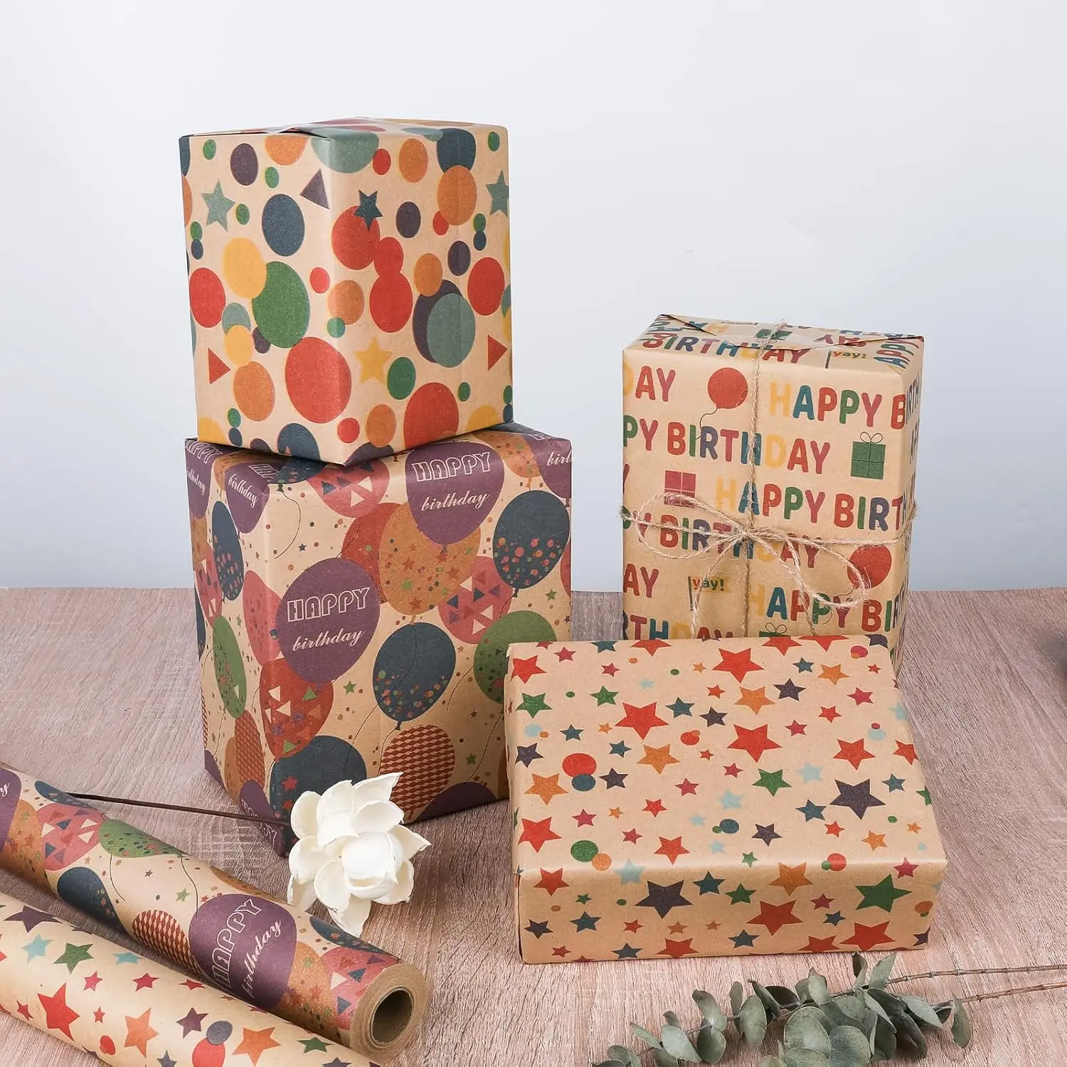 Kraft Wrapping Paper Roll Colorful Text Happy Birthday Design Perfect for Birthday Holiday Wrap 17 inch X 33 feet view 6
