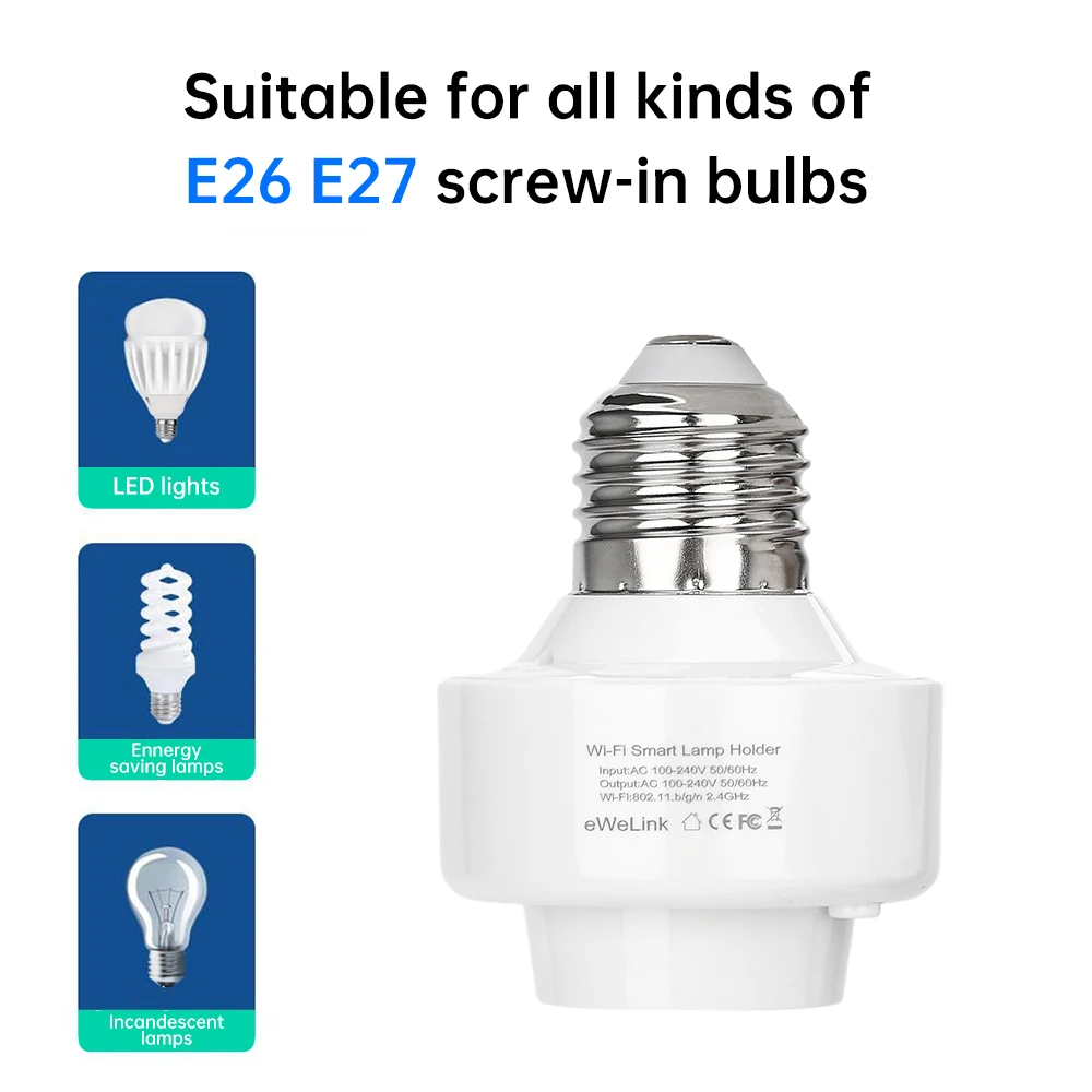 AC100-240V EWelink E26 E27 โคมไฟ Wifi APP รีโมทคอนโทรลสมาร์ทหลอดไฟอะแดปเตอร์ผ่าน Alexa Google Home Voice Control