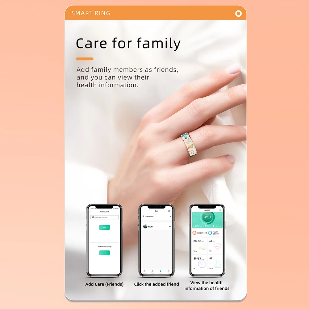 

Color Enamels Craftsmanship Smart Ring Health Ring Heart Rate SPO2/BP Sleep Monitoring Fitness Tracker Ring Health Monitor