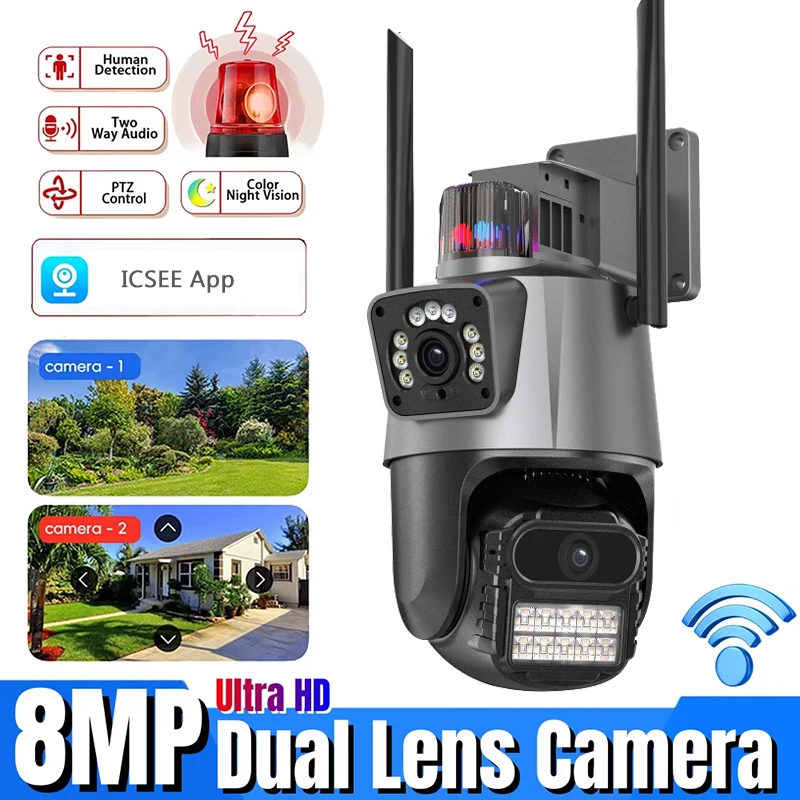 

4K HD Dual Lens WIFI Camera 2K Dual Screen PTZ Camera Outdoor Auto Tracking Security Camera Waterproof Surveillance V380pro App