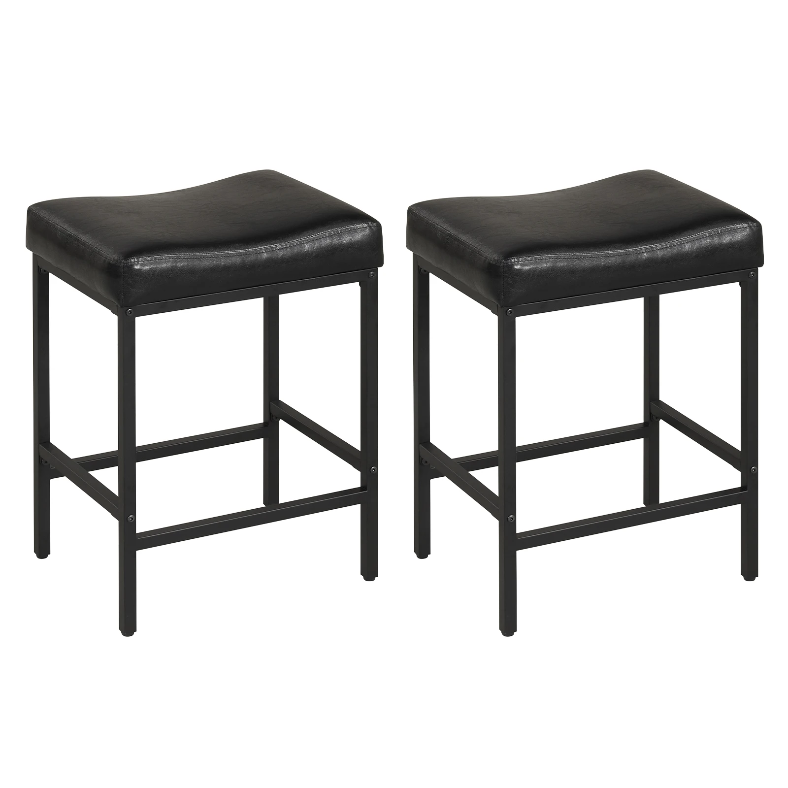 

Bar Stools Set of 2, 25” Faux Leather Upholstered Saddle Stools with Metal Legs