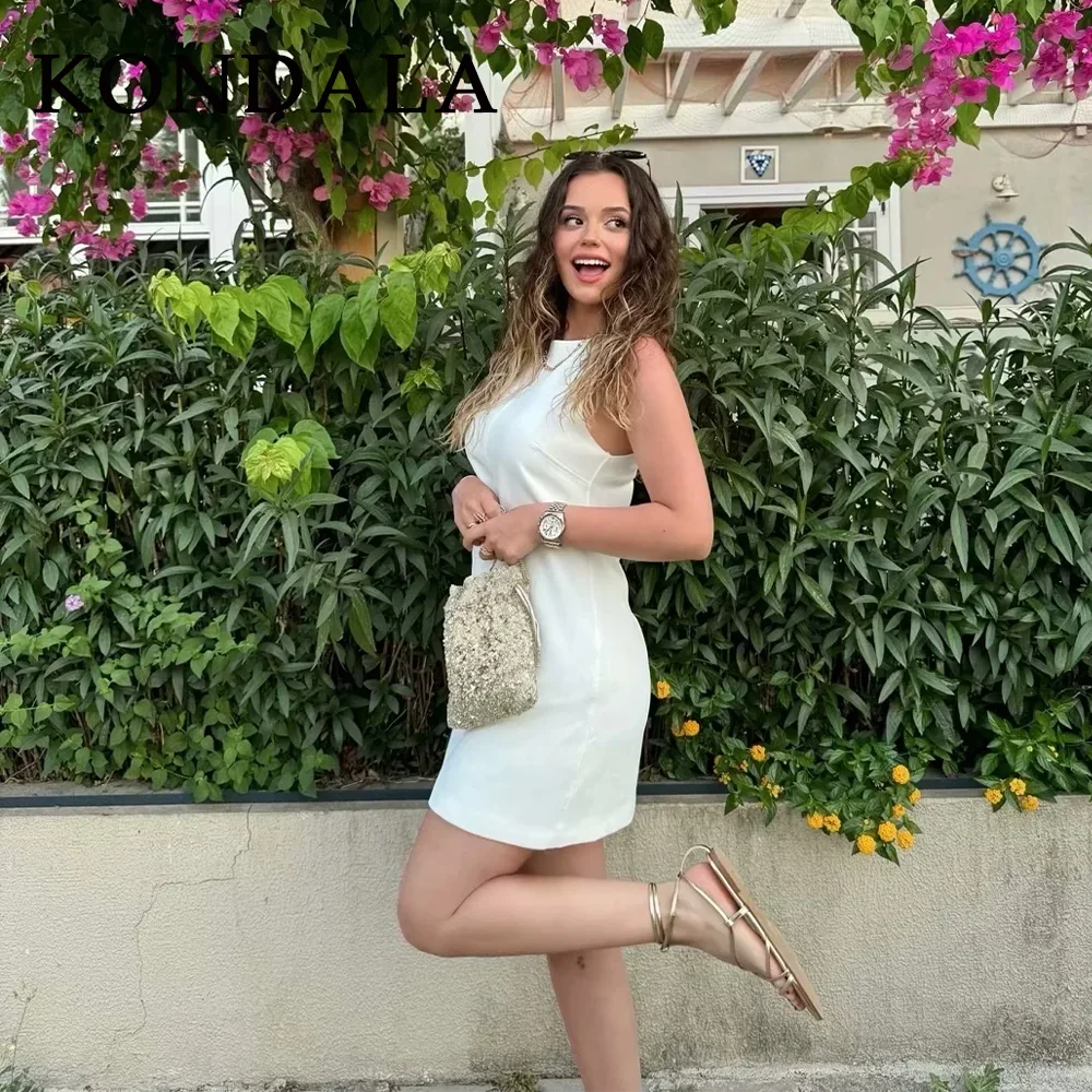 KONDALA 2025, Frühling Sommer Streetwear Frauen Mini Kleider Mode Vintage Elegante Feste Cami Ärmellose O Neck Damen Kleider