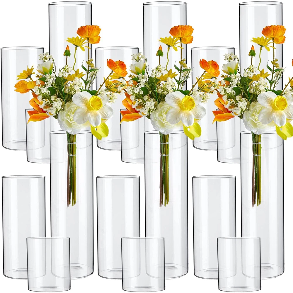 Glass Cylinder Vases 4 6 8 Inch Tall Clear Flower Vase Hurricane Floating Candle Holder for Table Centerpiece Wedding Home Decor