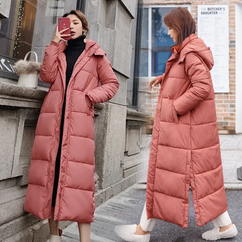 Autumn Winter Long Thick Parka Coat Women Hat Detachable Loose College Over Knee Cotton Coats 2024 New Coat Casual Comfort