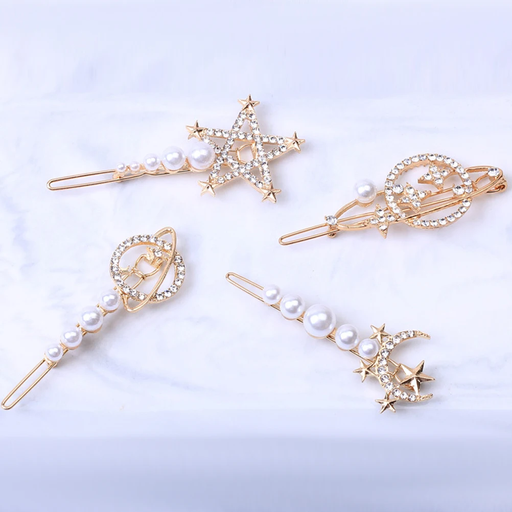 

4 Pcs Rhinestone Hair Clips Girls Women Barrettes Metal Hairpins Elegant Headdress for Weddings Parties Banquets Decor