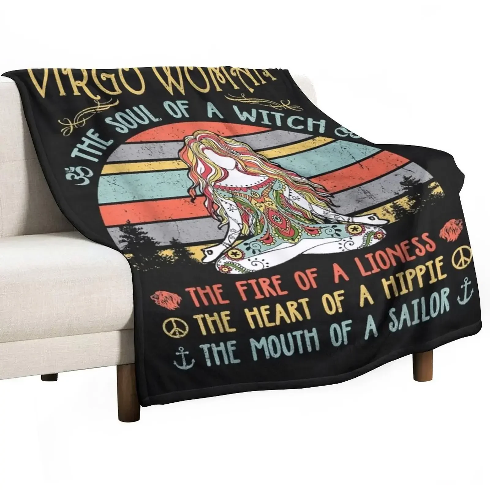 Virgo Woman The Soul Of A Witch Vintage Birthday Gift Throw Blanket halloween Bed Fashionable Luxury Throw Blankets