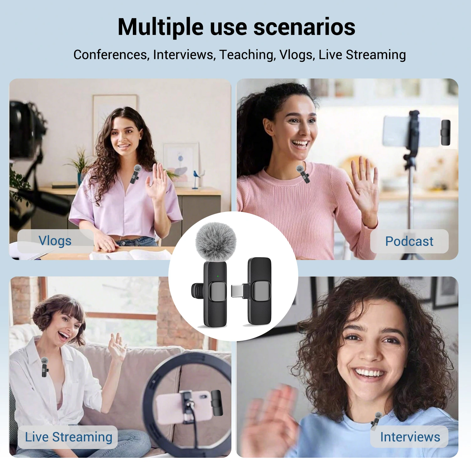 Wireless Lavalier Microphone With Type-C Interface Plug & Play Recording Mic Compatible With Smartphones Computers And Cameras