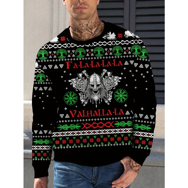 

Fashionable Viking Skull Hardcore Christmas Sweater, 3D Printed Trendy Outfit for Cool People During The Holidays