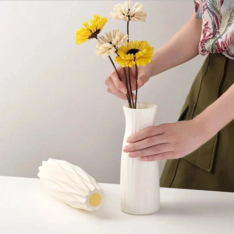 Modern Nordic Style Shatterproof Plastic Flower Pot Simple Elegant Cachepot for Living Room Decor – Home Flower Vase