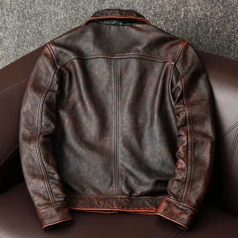 COPERSIAN Vintage Men Leather Jackets Cowhide Motorcycle Genuine Motor Biker Clothing Distressed Coat Air Force