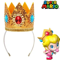 New Super Mario Princess Peach Birthday Crown Children Party Headband Cosplay Girls Hair Accessories Photoshoot Props Hairband