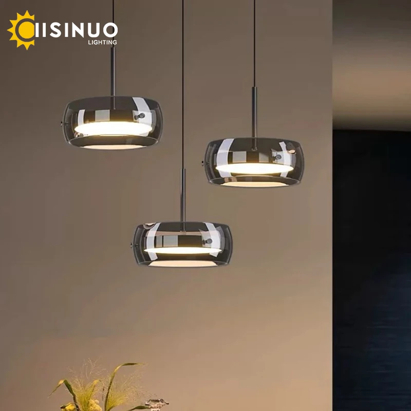 

Luxury Glass Dining Pendant Light Minimalist Hanging Ceiling Lamp Smoky Gray Glass Shade for Restaurant Kitchen Island Bar Table