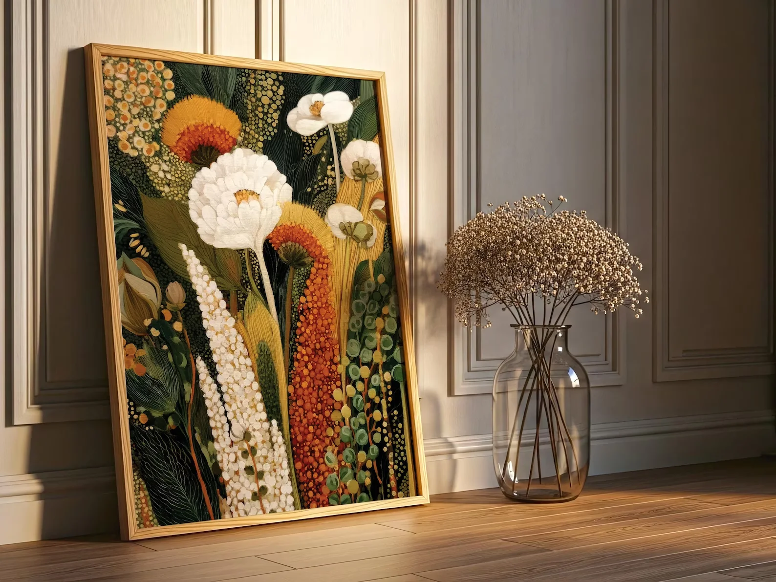 الطباعة النباتية التجريدية: ملصق فرع ديكور استوائي ترابي، طباعة فنية جدار المطبخ، ديكور نباتي، نمط ريفي المزرعة