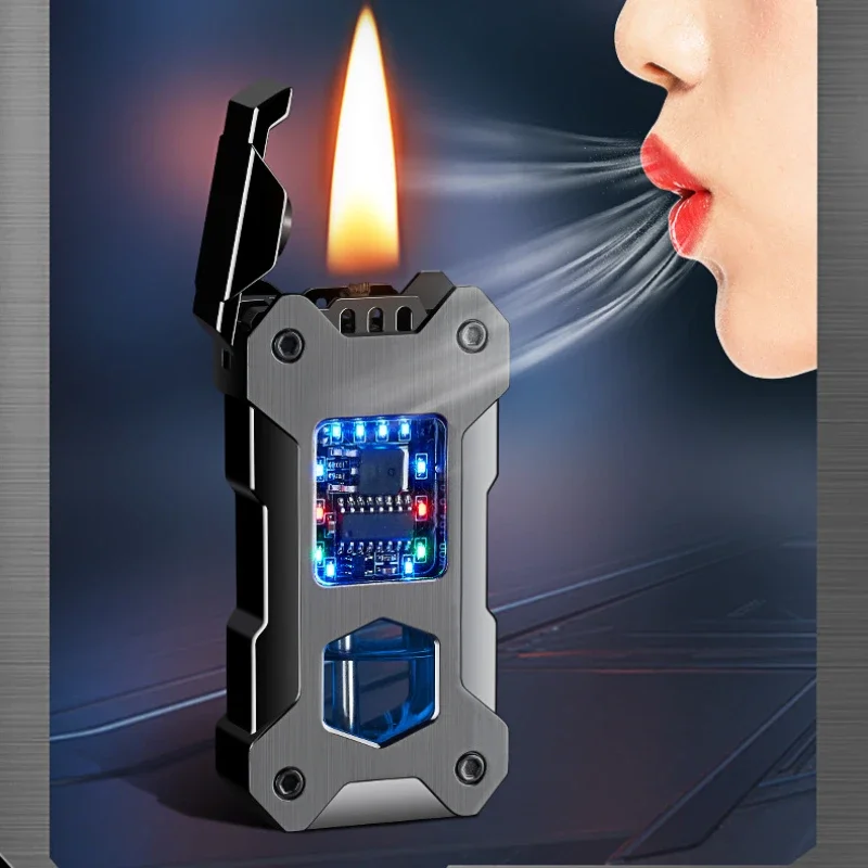 

New Mecha Voice-activated Induction Smart Lighter Oil and Electric Dual-use Lighter High-end Gift Coal Oil Type-C Fast Charging