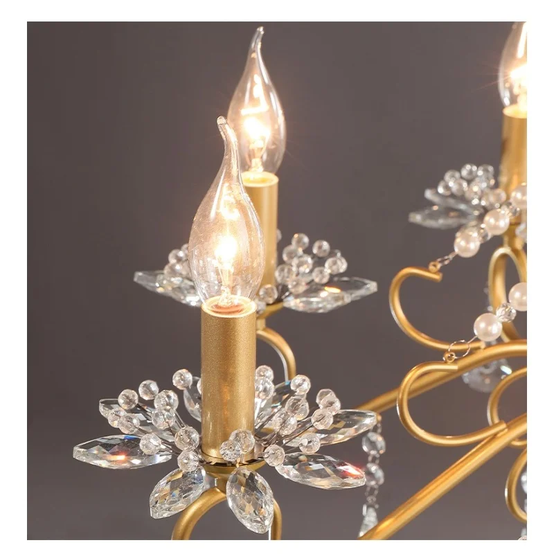 غرفة نوم كريستال الثريا غرفة الطعام الذهب الحد الأدنى غرفة المعيشة غرفة الأميرة الأمريكية 2025 تركيبة إضاءة جديدة على الطراز الفرنسي