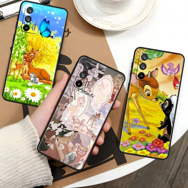 Disney Cute Bambi Black Phone Case For OPPO Realme 10 C2 3 11 20 21 31 30 33 35 55 X2 GT Pro Plus Master Funda Shell Cover Capa