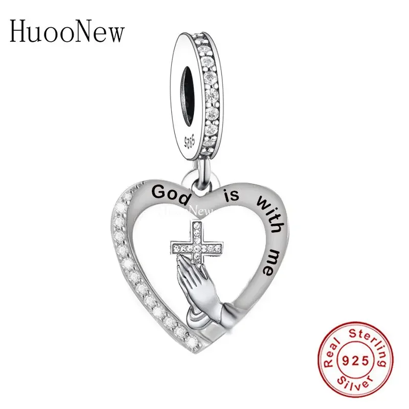 

Fit Original Pan Charms Bracelet 100% 925 Sterling Silver Heart Prayer Hand and Cross Bead For Making Women Berloque 2023 DIY