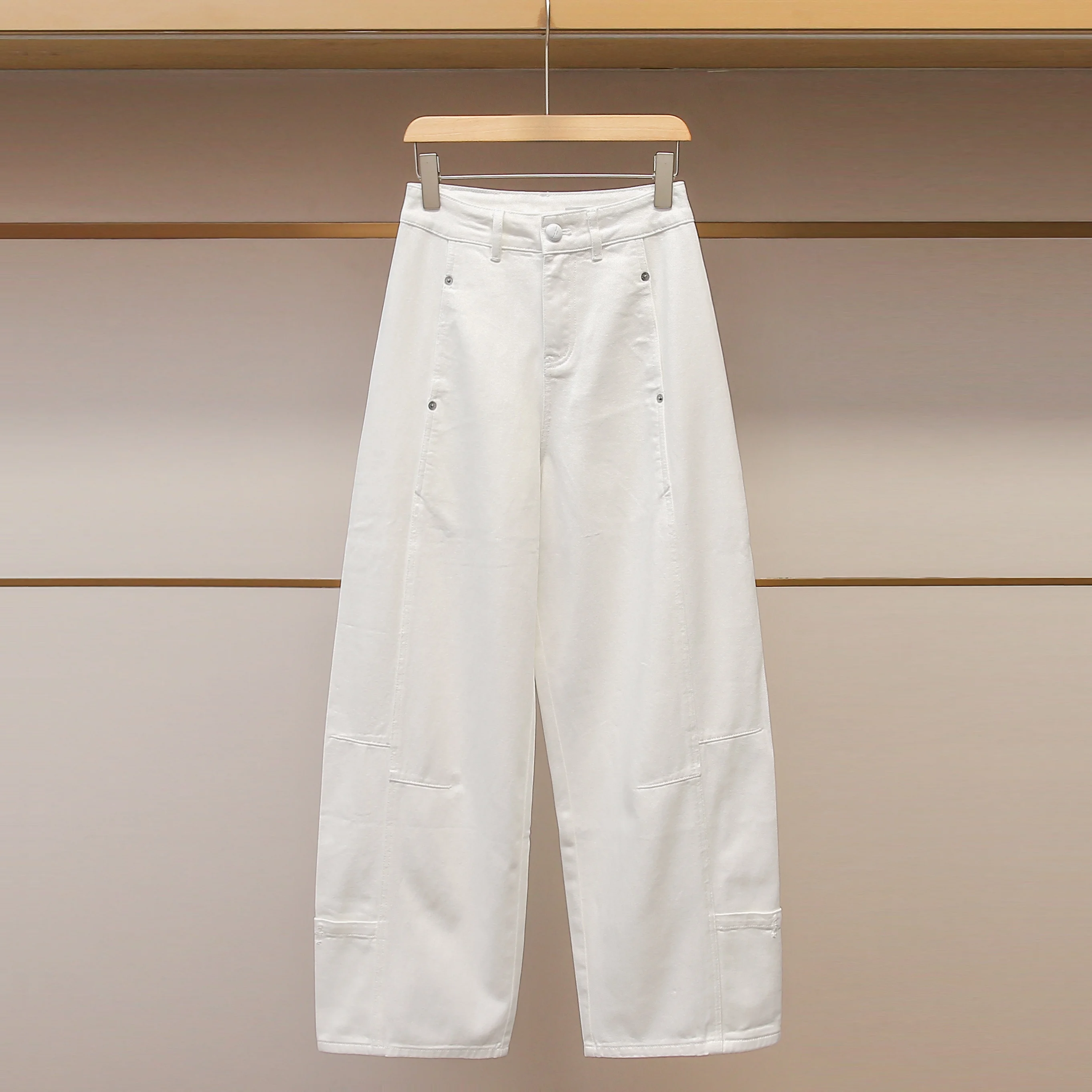 

Женские джинсы с высокой талией и широкими штанинами, свободного кроя, утягивающие, осенне-зимние, новые, из денима, премиум-класса