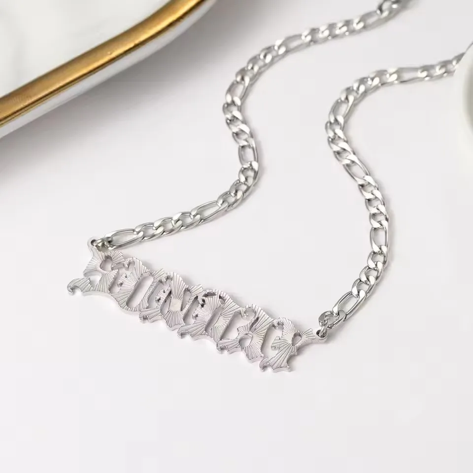 Dascusto-Personalized Name Necklace Pendant Women,Custom Name Necklace With Texture Custom 18k gold Plating Stainless Steel Nam