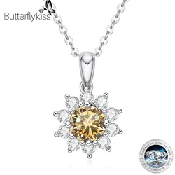 Butterflykiss 1Carat Sunflower Brilliant Cut D Color Moissanite Pendant Necklace For Women Silver 925 Jewelry Diamond Test Past