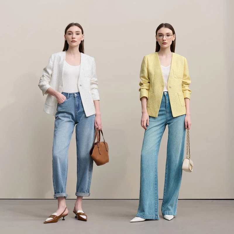 Women's V-Neck Single-Button Slim Blazer Jacket, Long Sleeve