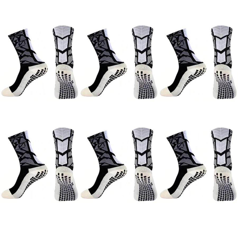 6 pairs of men's and women's arrow patterned soccer socks, breathable sports silicone, anti slip and grabbing soccer socks