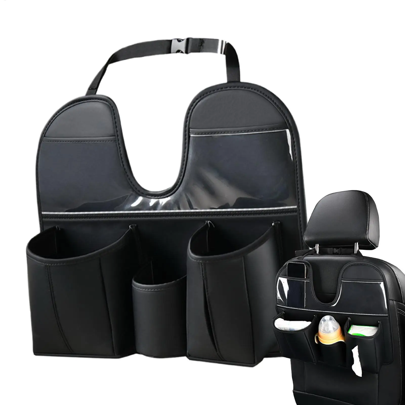 

Car seat back storage bag Leather hanging bag multi-functional storage bag with Tablet Cup Holder car interior storage products
