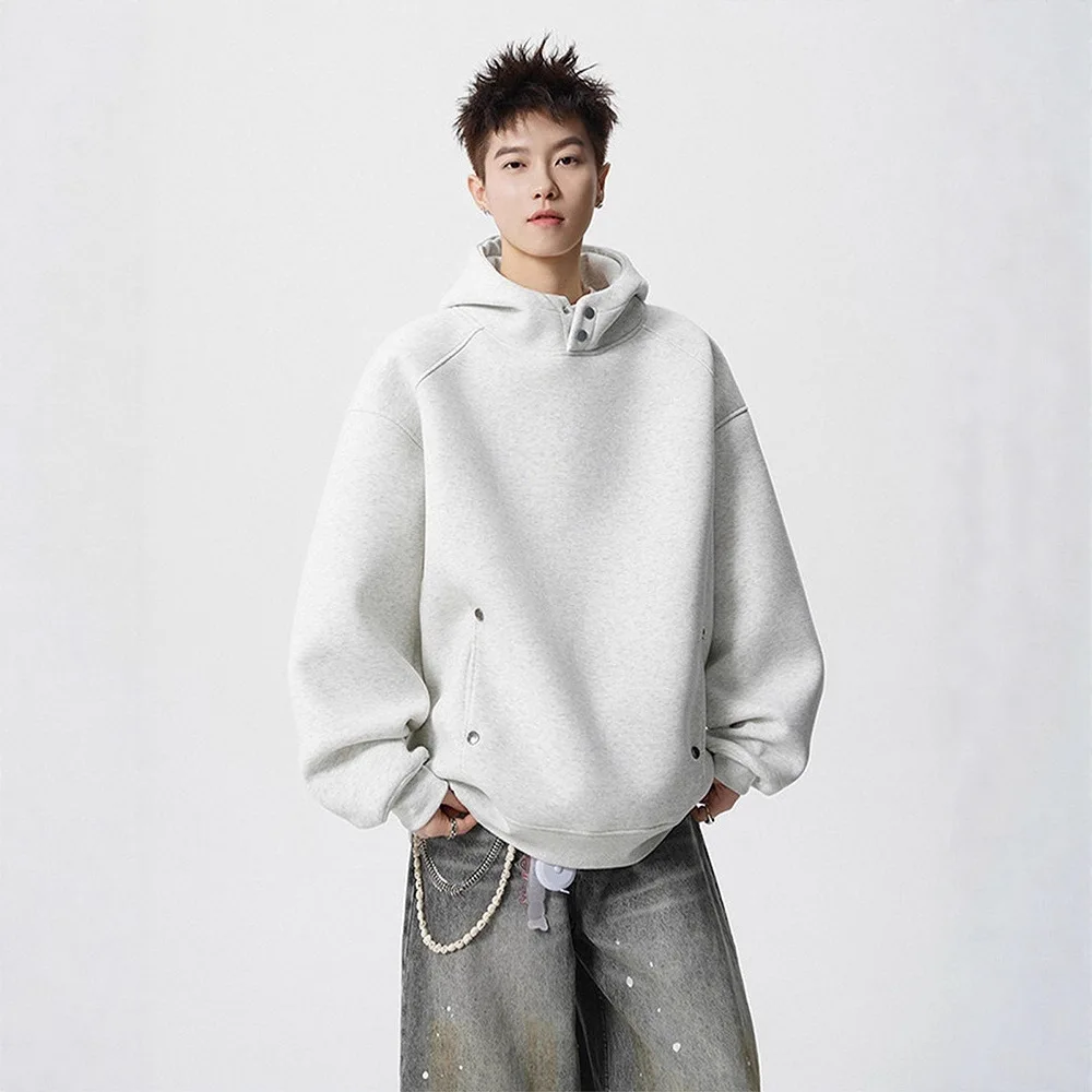 

Style Heavyweight Half Turtleneck Button Hooded Sweatshirt For Men, Autumn And Winter Trendy Loose Fit Versatile Fleece