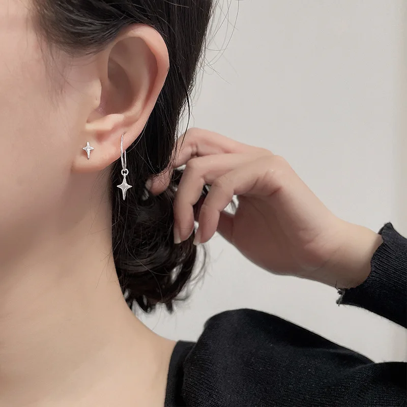 VENTFILLE 925 Stamp Asymmetrical Small Star Earrings for Women Personality Starlight Studs Earrings Korean Silver Color Jewelry