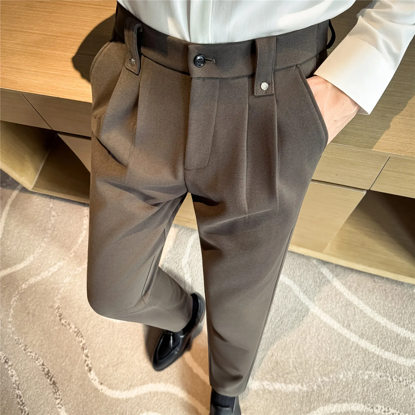 

Winter Woolen Suit Pants for Men Versatile Elastic Waist Casual Pants Fashion Business Office Social Trousers Men Clothing 29-38