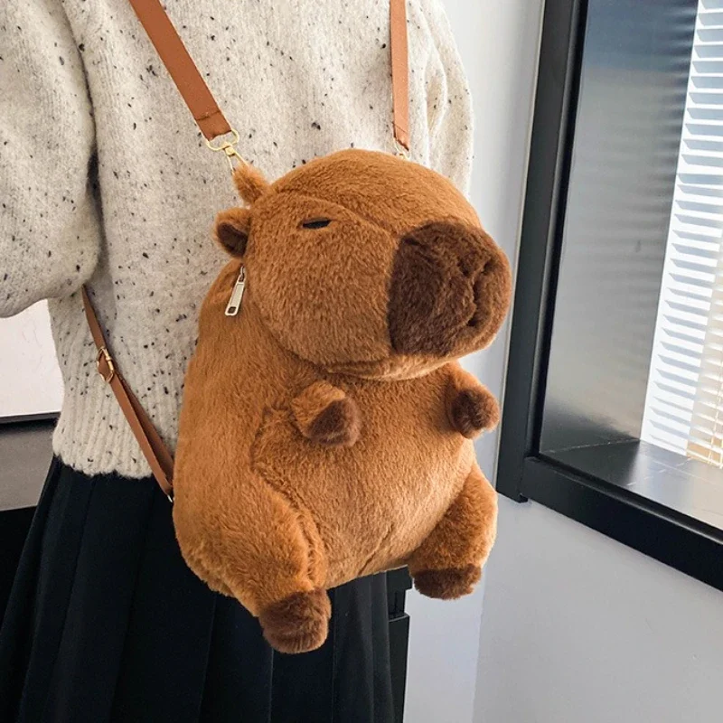 

Adorable Capybara Backpack with Leash Fluffy Capybara Stuffed Animals Doll Backpacks Leash Casual Bag for Kids Girls Women