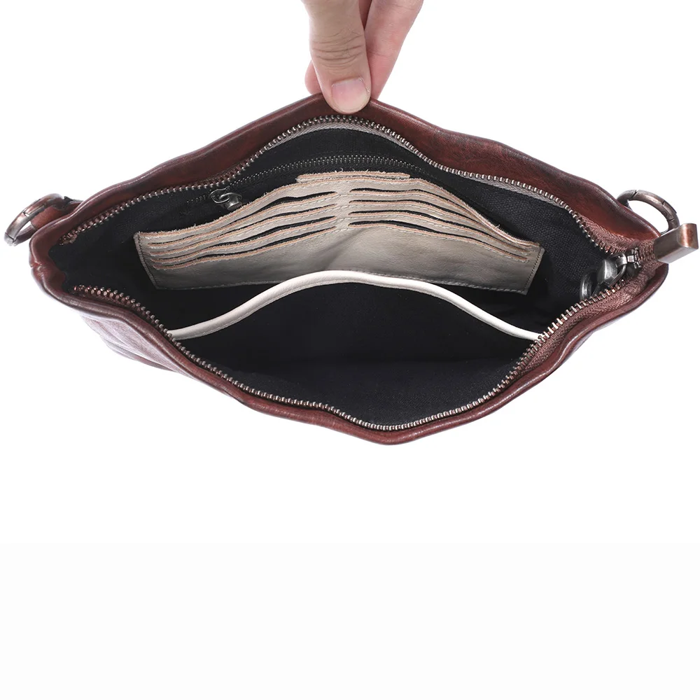 S.WORKER Vintage Echtleder Herren-Clutch-Tasche, Schultertasche, Handgefertigte Mini-Handtasche für Handy & Schlüssel – Detail 19