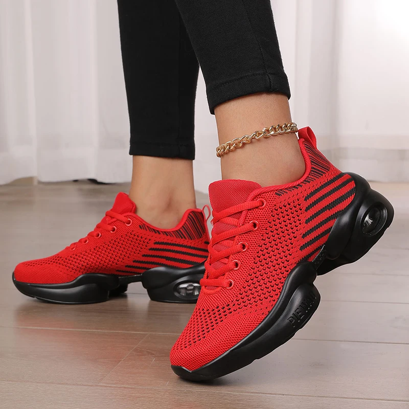 Lady Outdoor Square Dancing Shoes Mesh Summer Cheerleading Dance Sneakers for Woman Breathable Mesh Jazz Dancer Dance Shoes