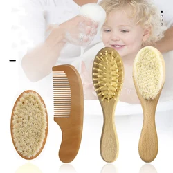 Pure Natural Wool Baby Brush Comb Newborn Hair Brush Infant Head Massager Wooden Comb Portable Kids Hair Bath Brush Comb