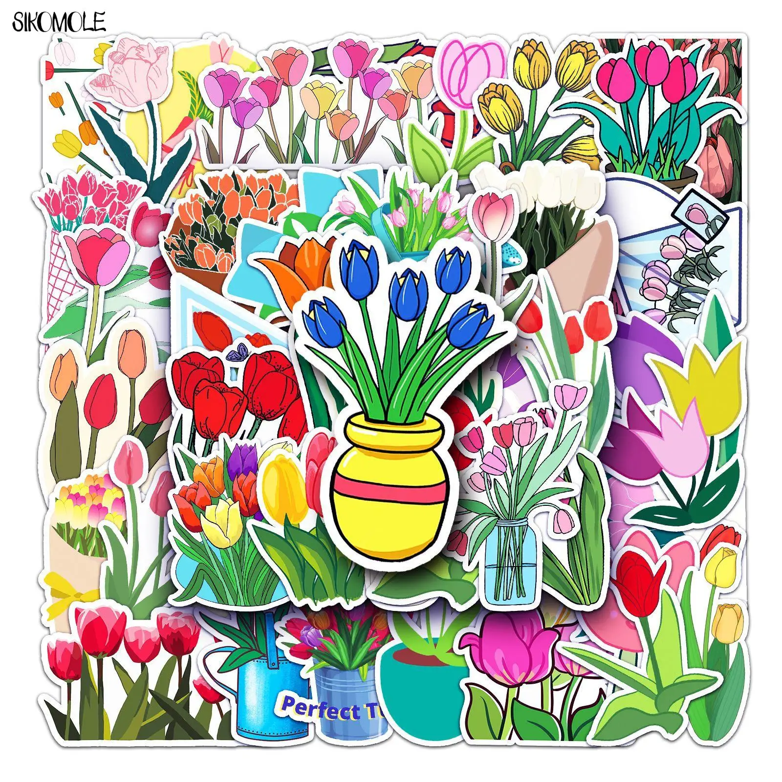 10/30/50PCS Cartoon Tulip Flowers Stickers Colorful Aesthetic Car Skateboard Laptop Phone Graffiti Sticker Decal Kids DIY Toy F5